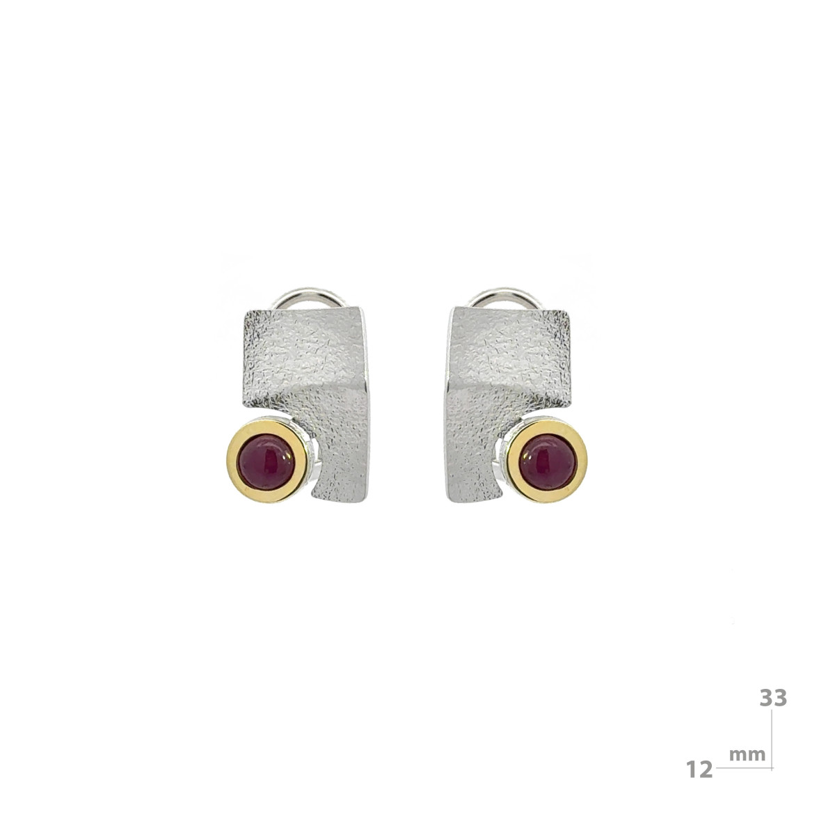 Silver, gold and ruby ​​earrings