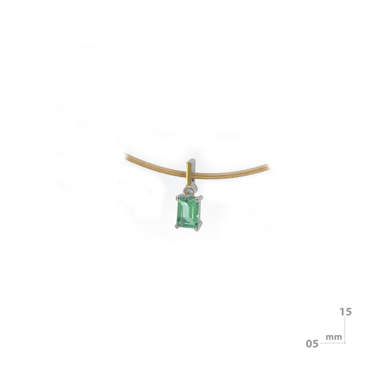 Silver, gold, diamond and emerald pendant