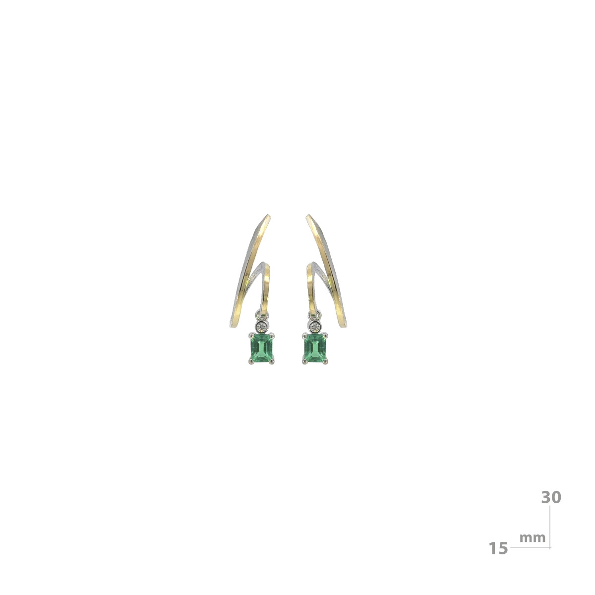 Silver, gold, diamond and emerald earrings