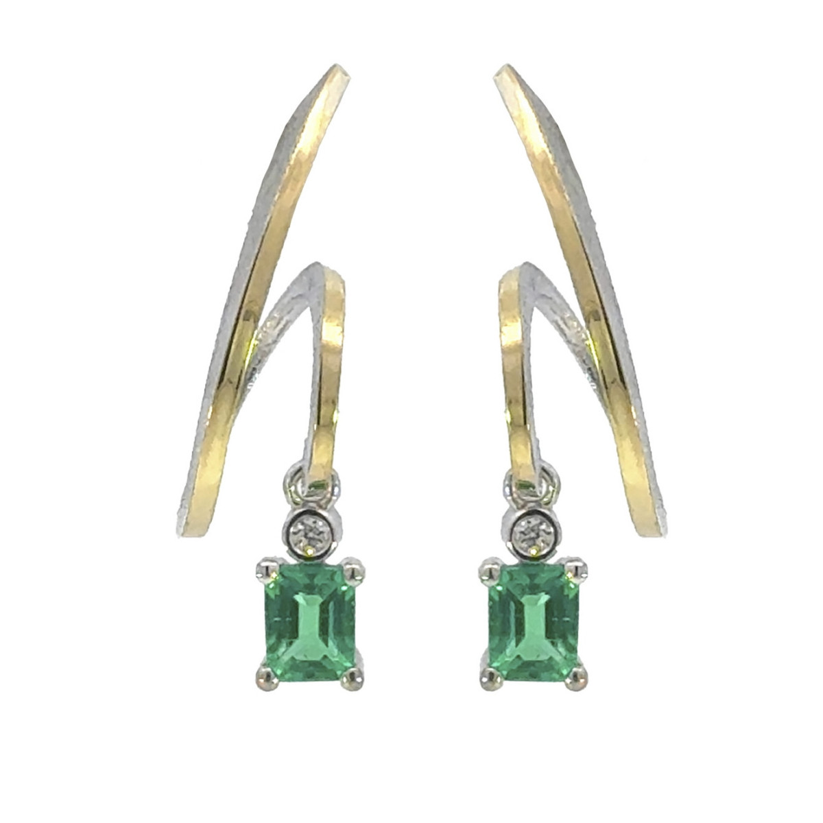 Silver, gold, DIAMOND LAB and emerald earrings