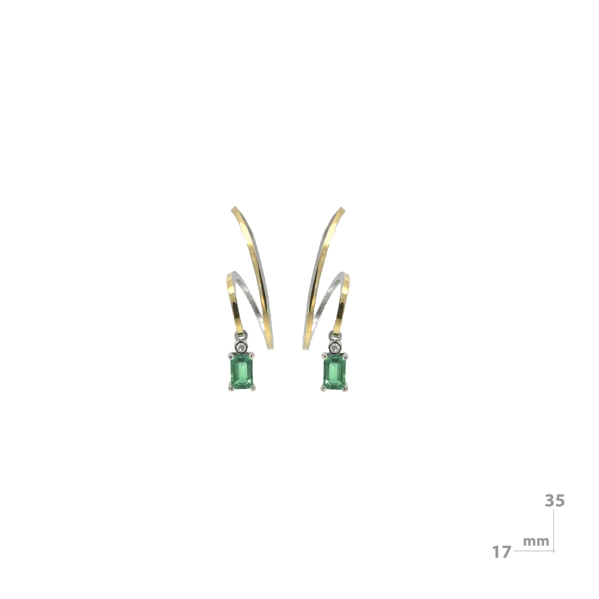 Silver, gold, diamond and emerald earrings