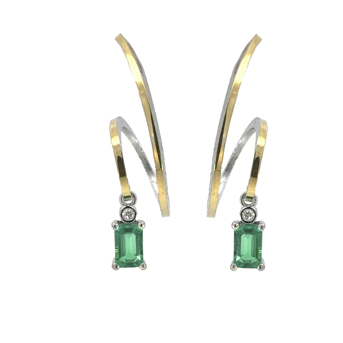 Silver, gold, diamond and emerald earrings