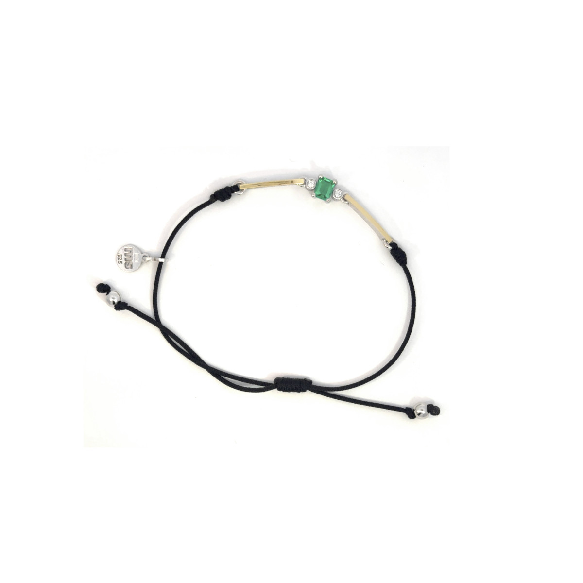 Silver, gold, diamond and emerald bracelet