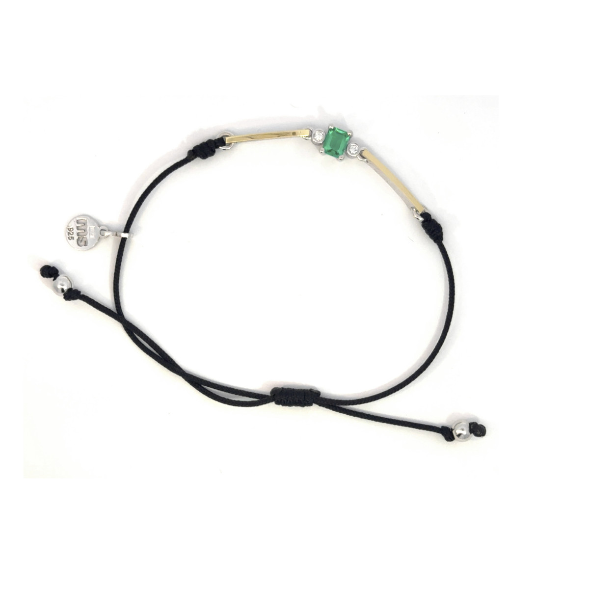 Silver, gold, diamond and emerald bracelet