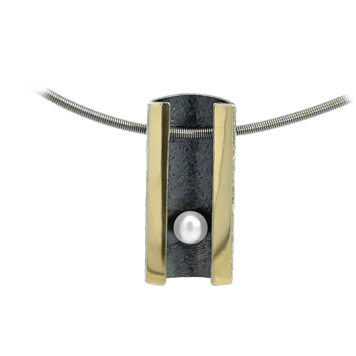 Silver, gold and pearl pendant
