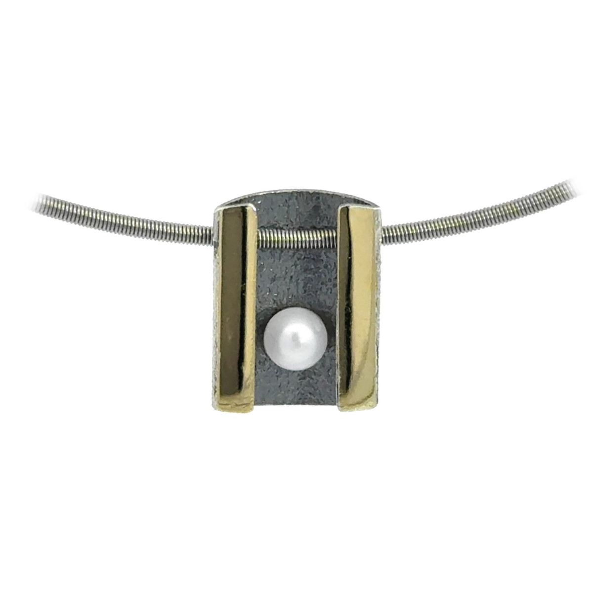 Silver, gold and pearl pendant