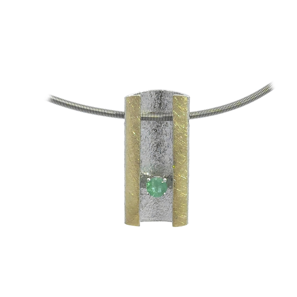 Silver, gold and emerald pendant
