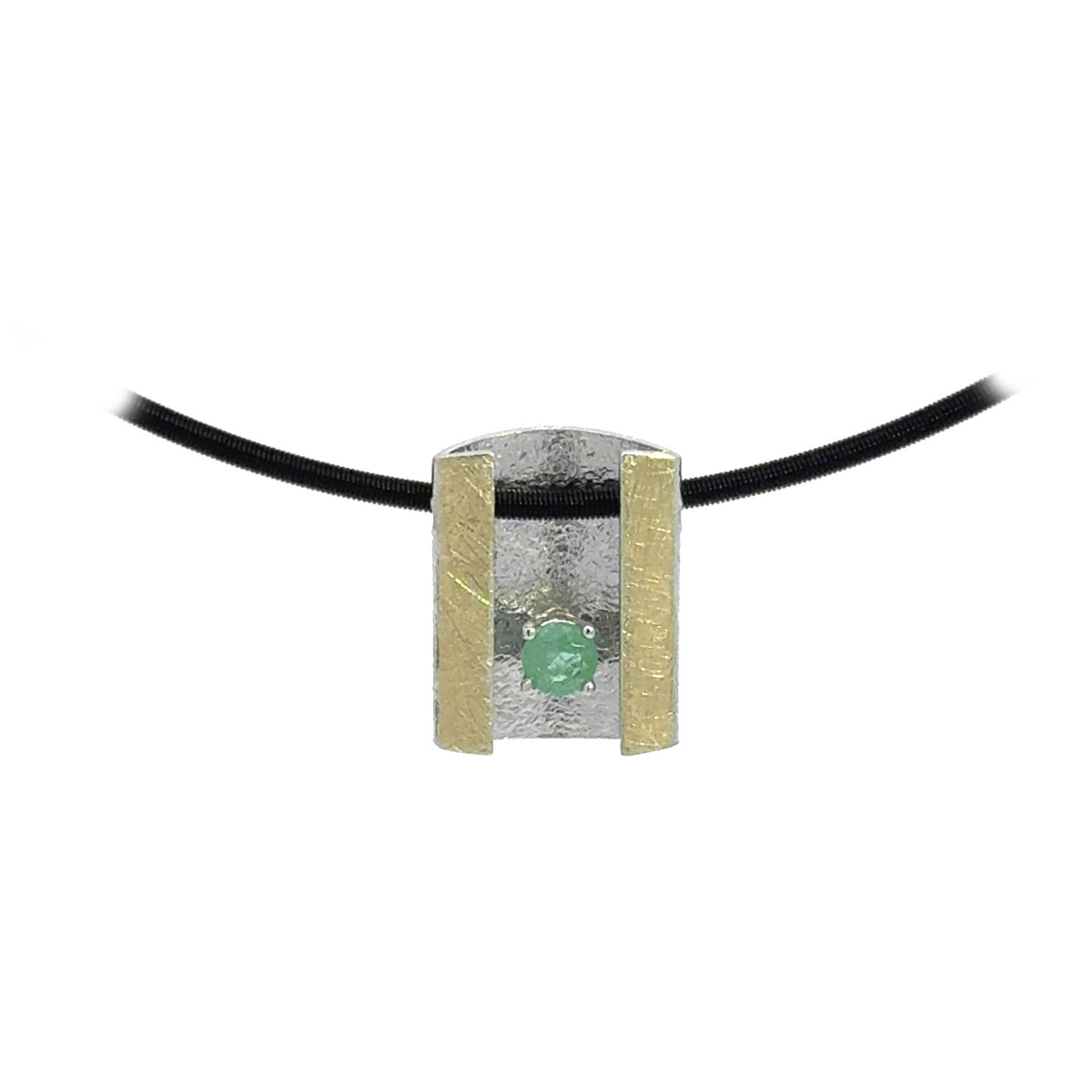 Silver, gold and emerald pendant