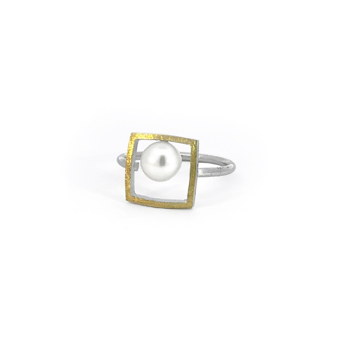 Silver, gold and cultured pearl ring