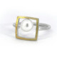 Silver, gold and cultured pearl ring