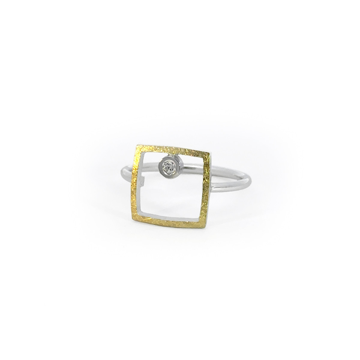 Silver, gold and diamond ring