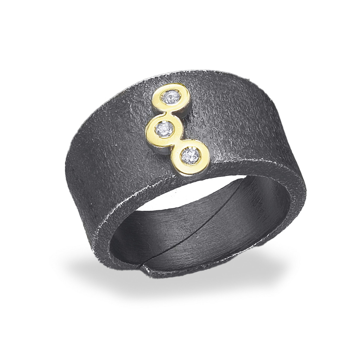 Silver, gold and diamond ring