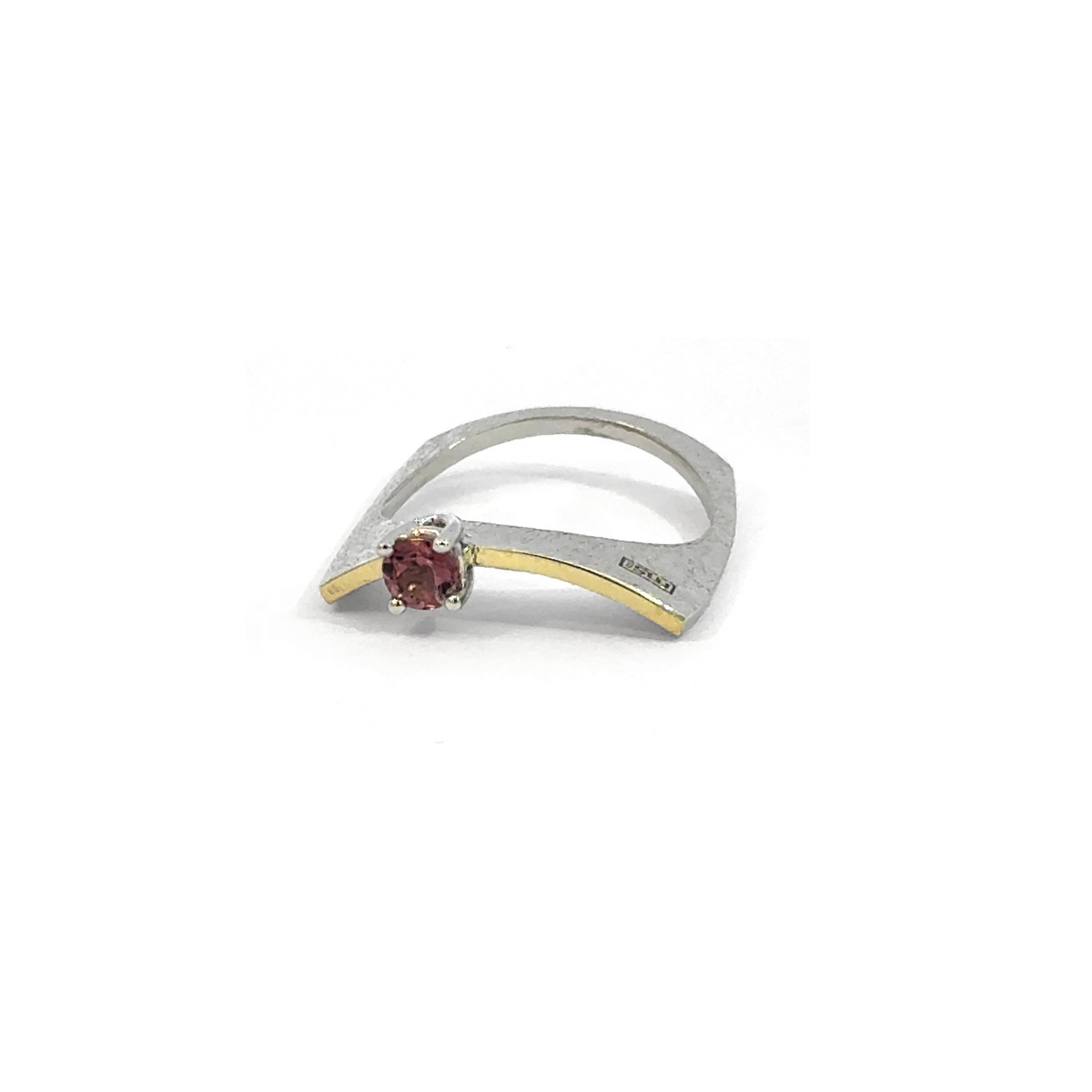 Silver, gold and tourmaline ring