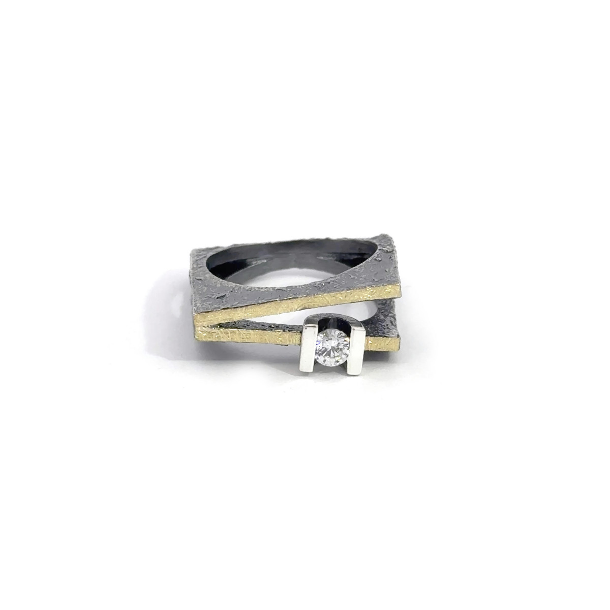 Silver, gold and diamond lab ring