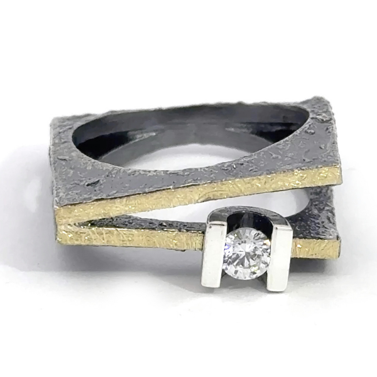 Silver, gold and diamond lab ring