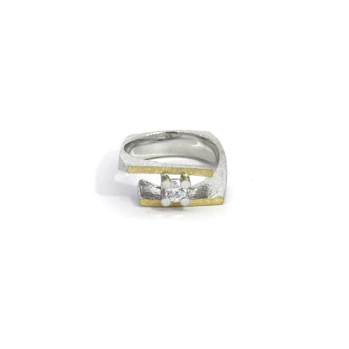 Anillo de plata, oro y diamante lab