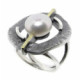 Anillo de plata, oro y perla cultivada