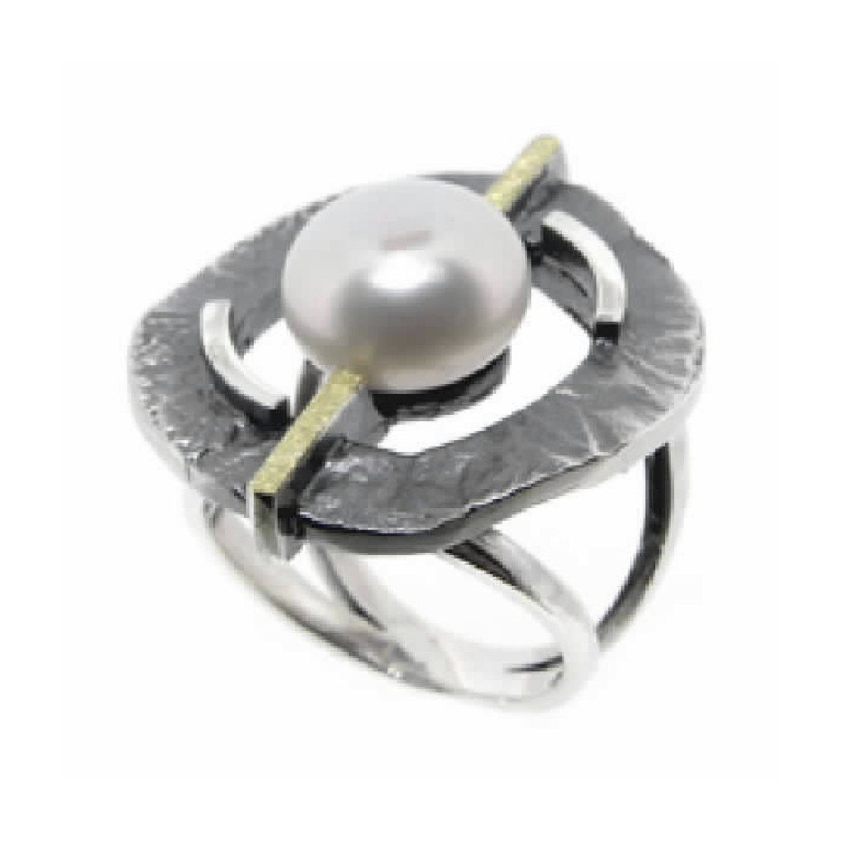 Anillo de plata, oro y perla cultivada