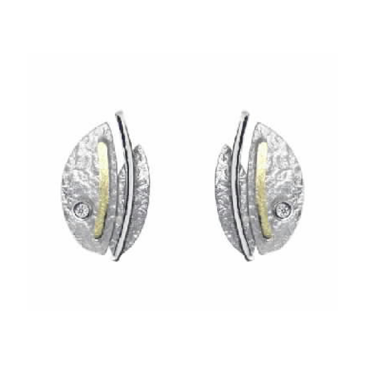 Pendientes de plata, oro y brillante