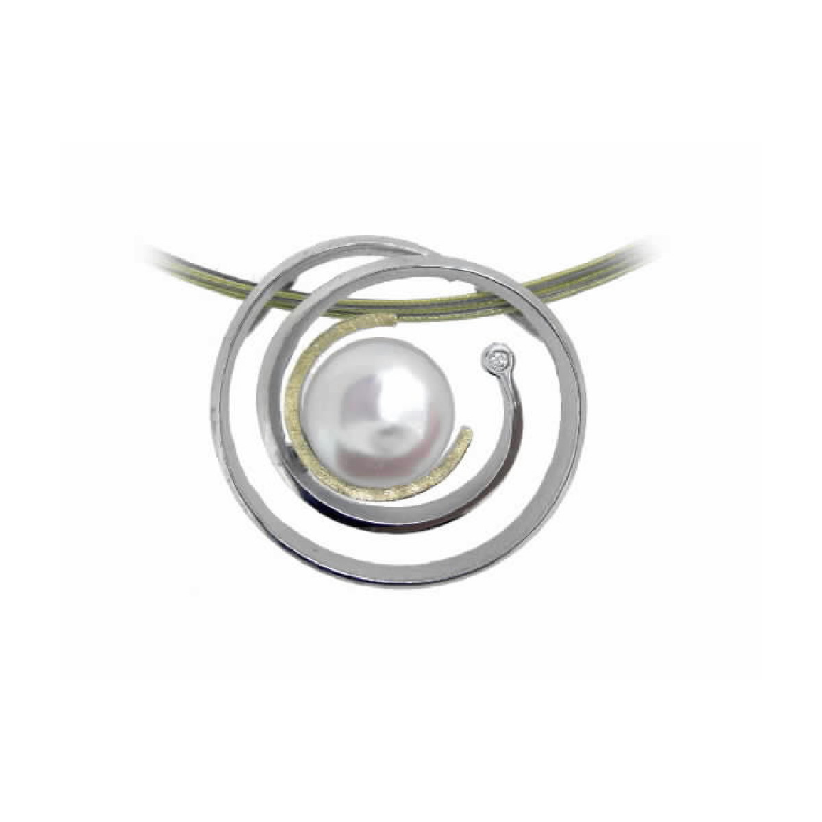 Colgante de plata, oro, perla cultivada y DIAMANT  LAB
