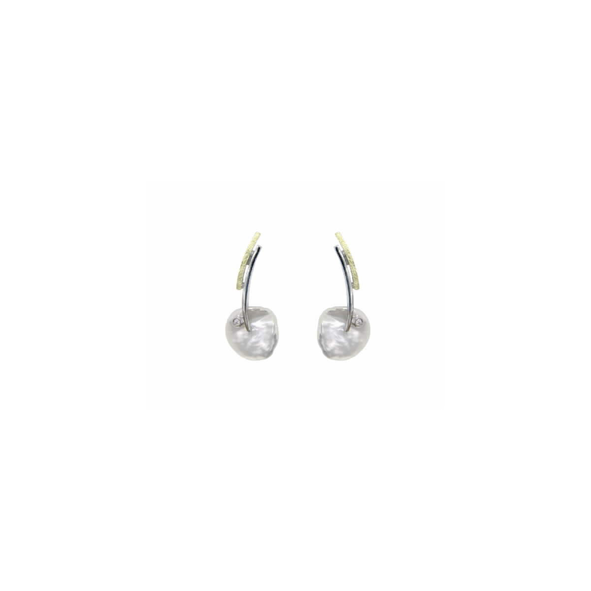 Pendientes de plata, oro, perla barroca y DIAMANT  LAB