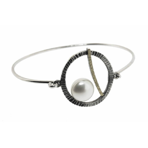 Pulsera de plata, oro y perla cultivada