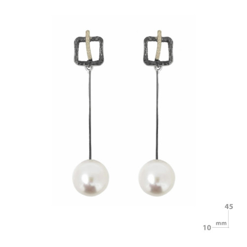 Pendientes de plata, oro y perla cultivada