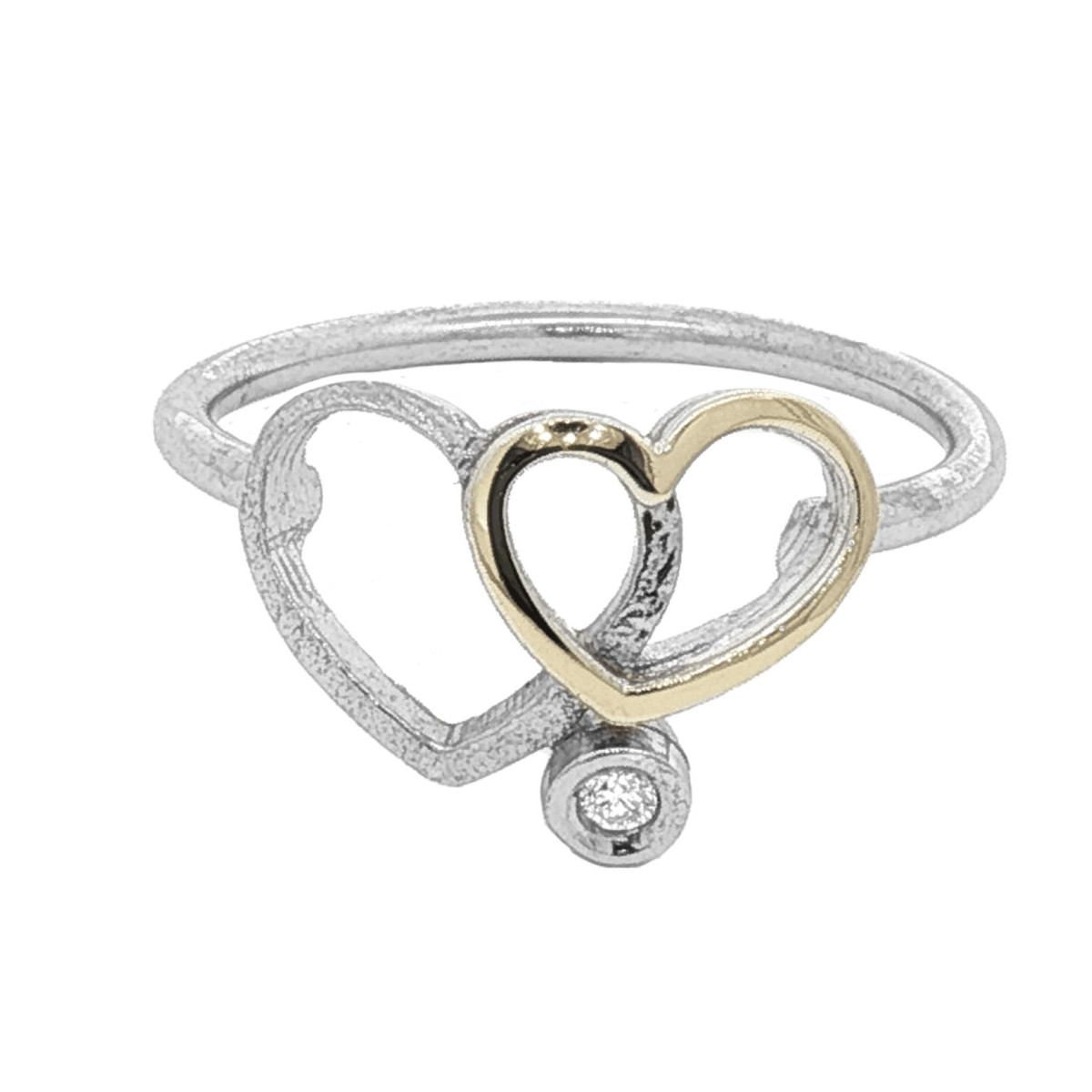 Silver, gold and diamond lab ring