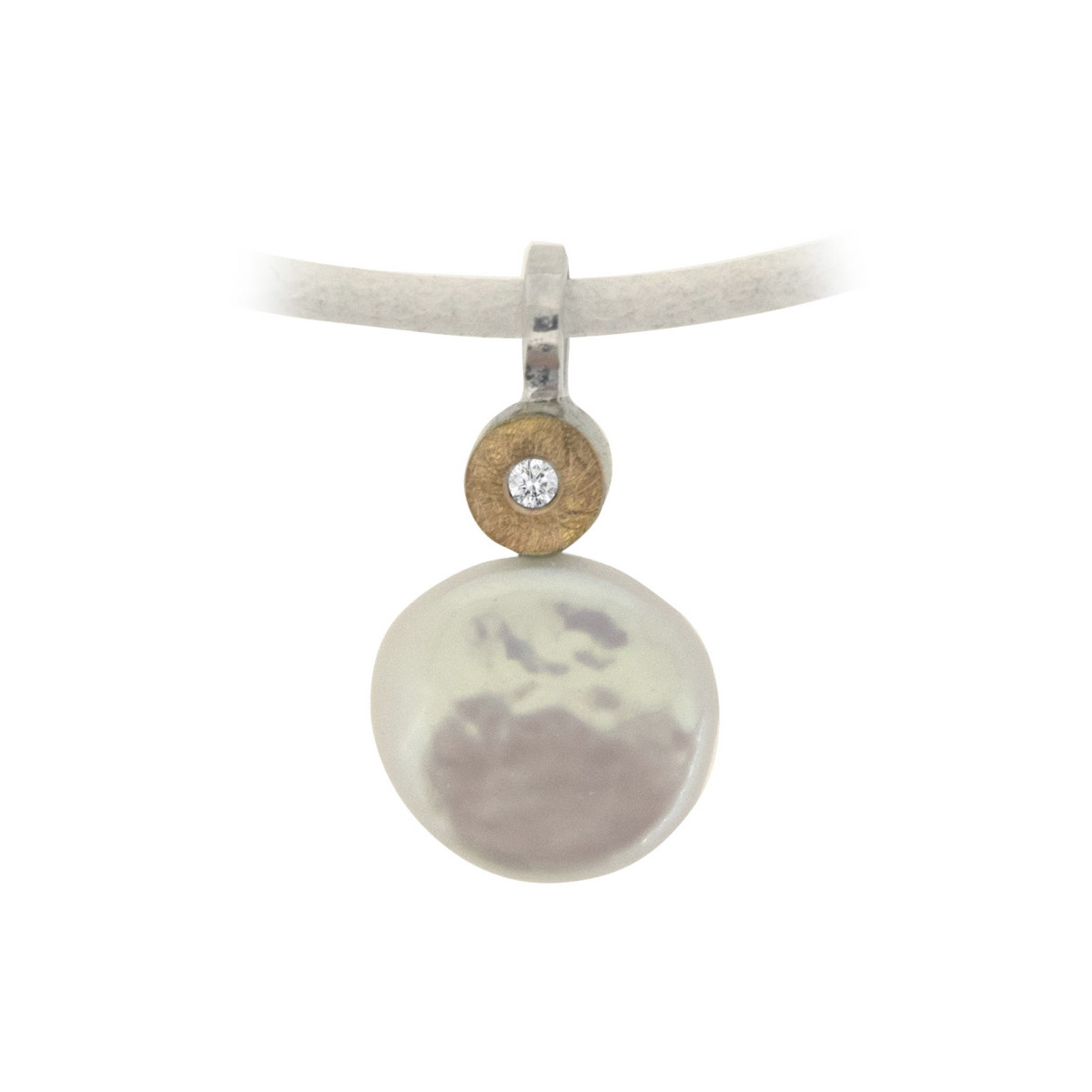 Colgante de plata, oro, DIAMANT  LAB y perla barroca