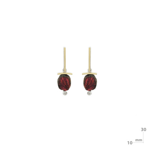 Pendientes de plata, oro, rubí y diamante lab