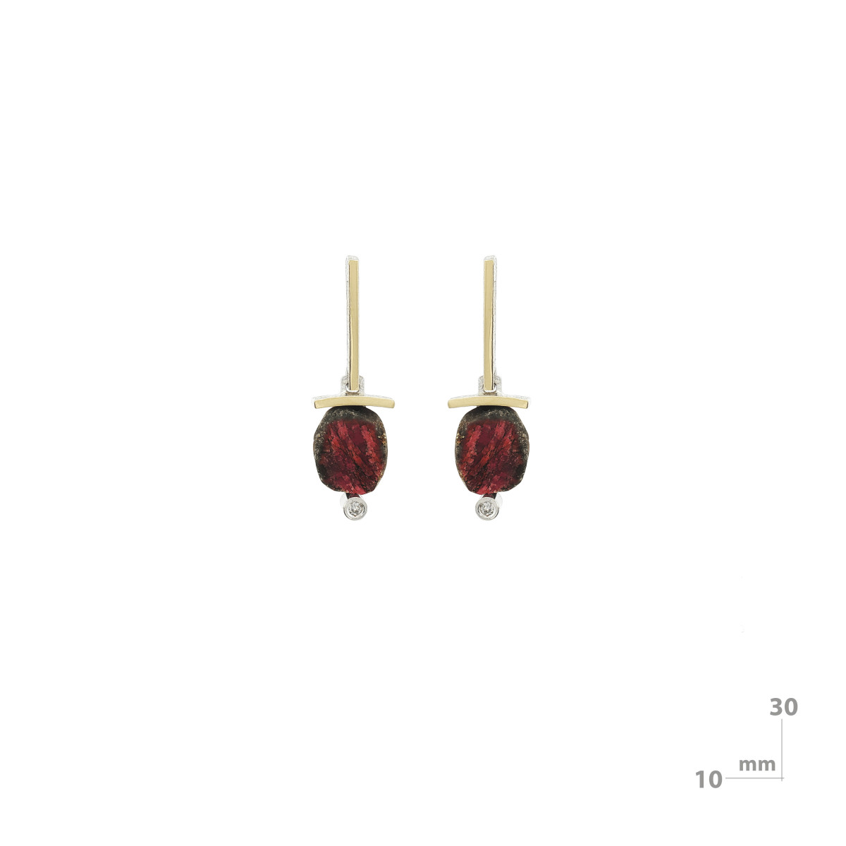 Pendientes de plata, oro, rubí y diamante lab