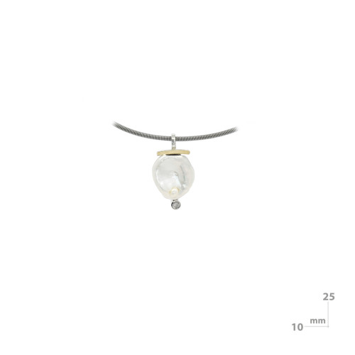 Colgante de plata, oro, perla y diamante lab
