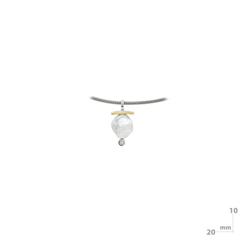 Colgante de plata, oro, perla y diamante lab