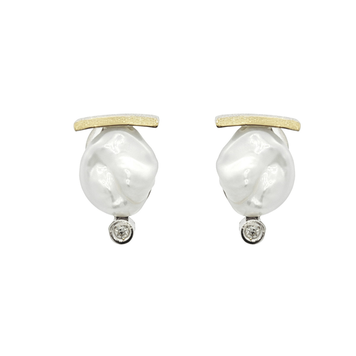 Pendientes de plata, oro, perla y diamante lab