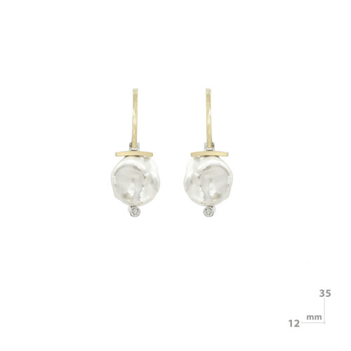 Pendientes de plata, oro, perla y diamante lab