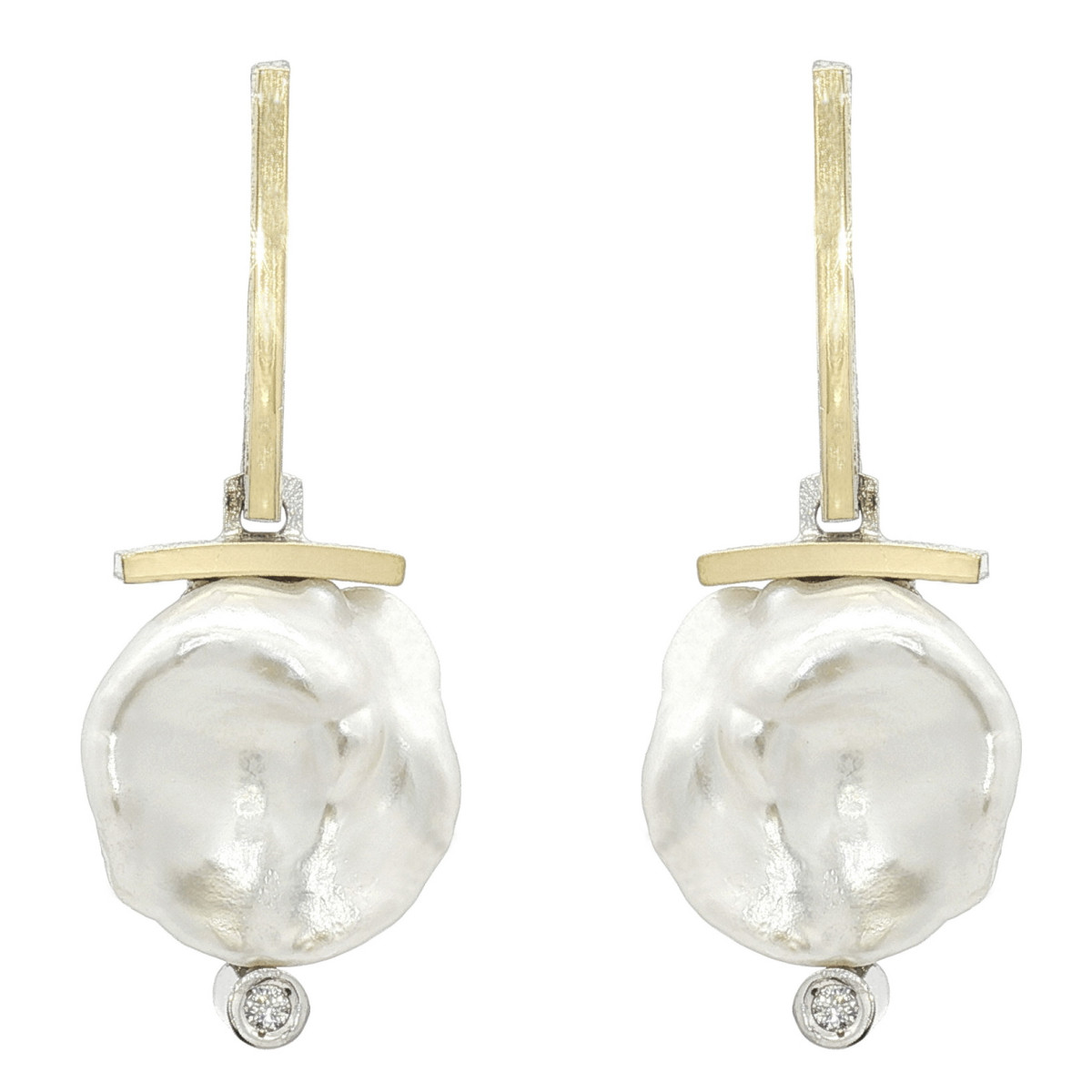 Pendientes de plata, oro, perla y diamante lab