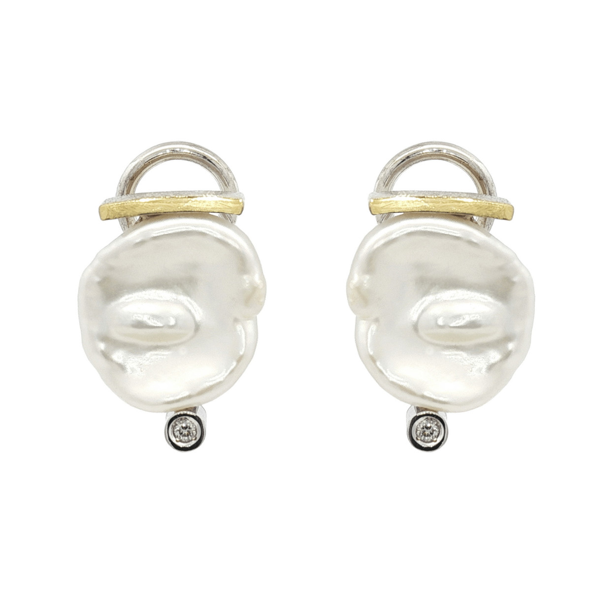 Arracades de plata, or, perla i diamant lab