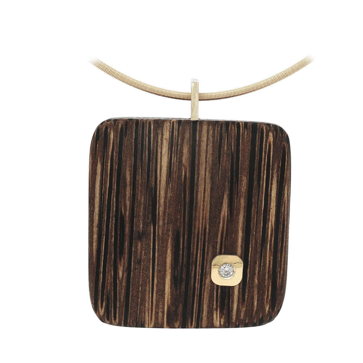 Colgante de madera, plata, oro y diamante lab