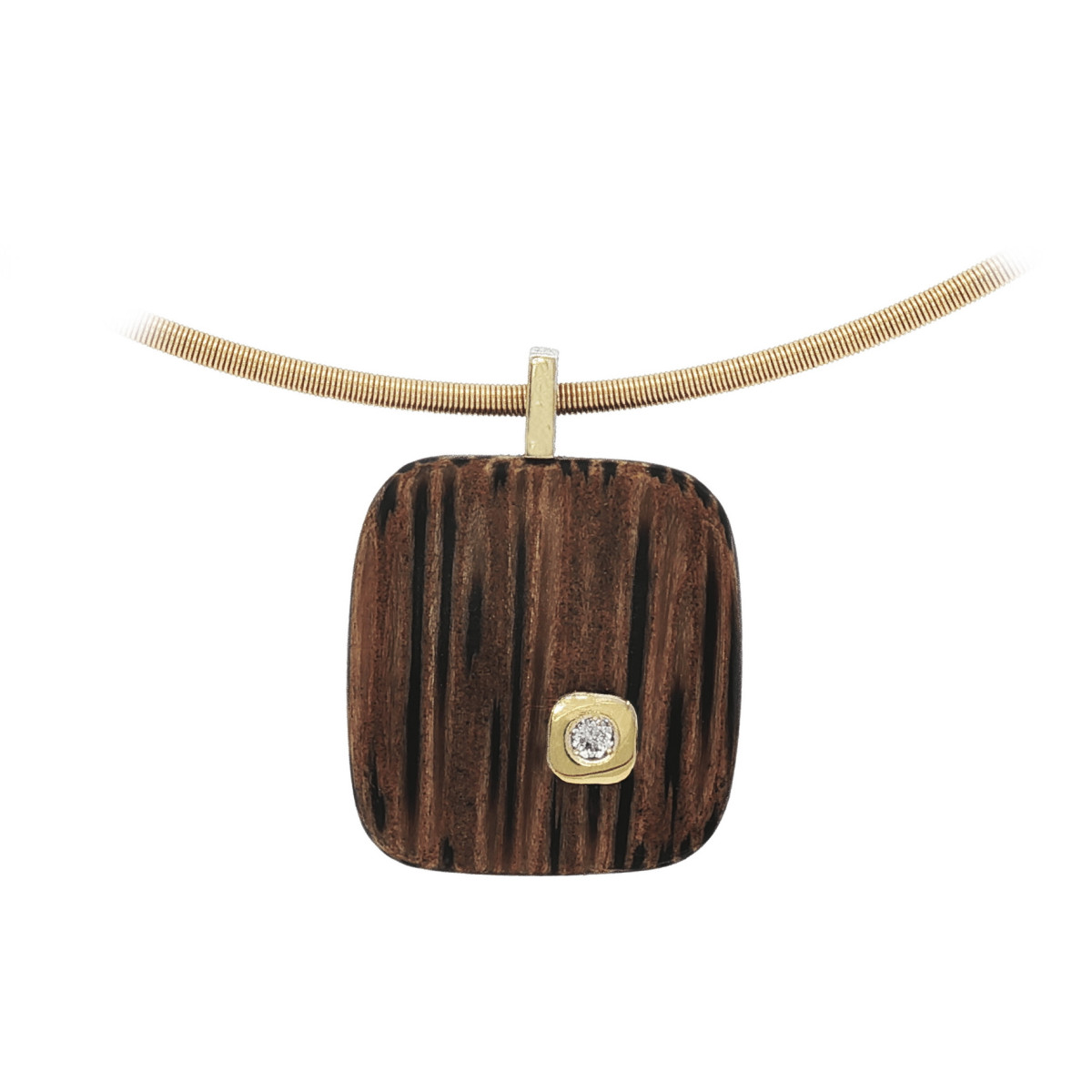 Colgante de madera, plata, oro y diamante lab