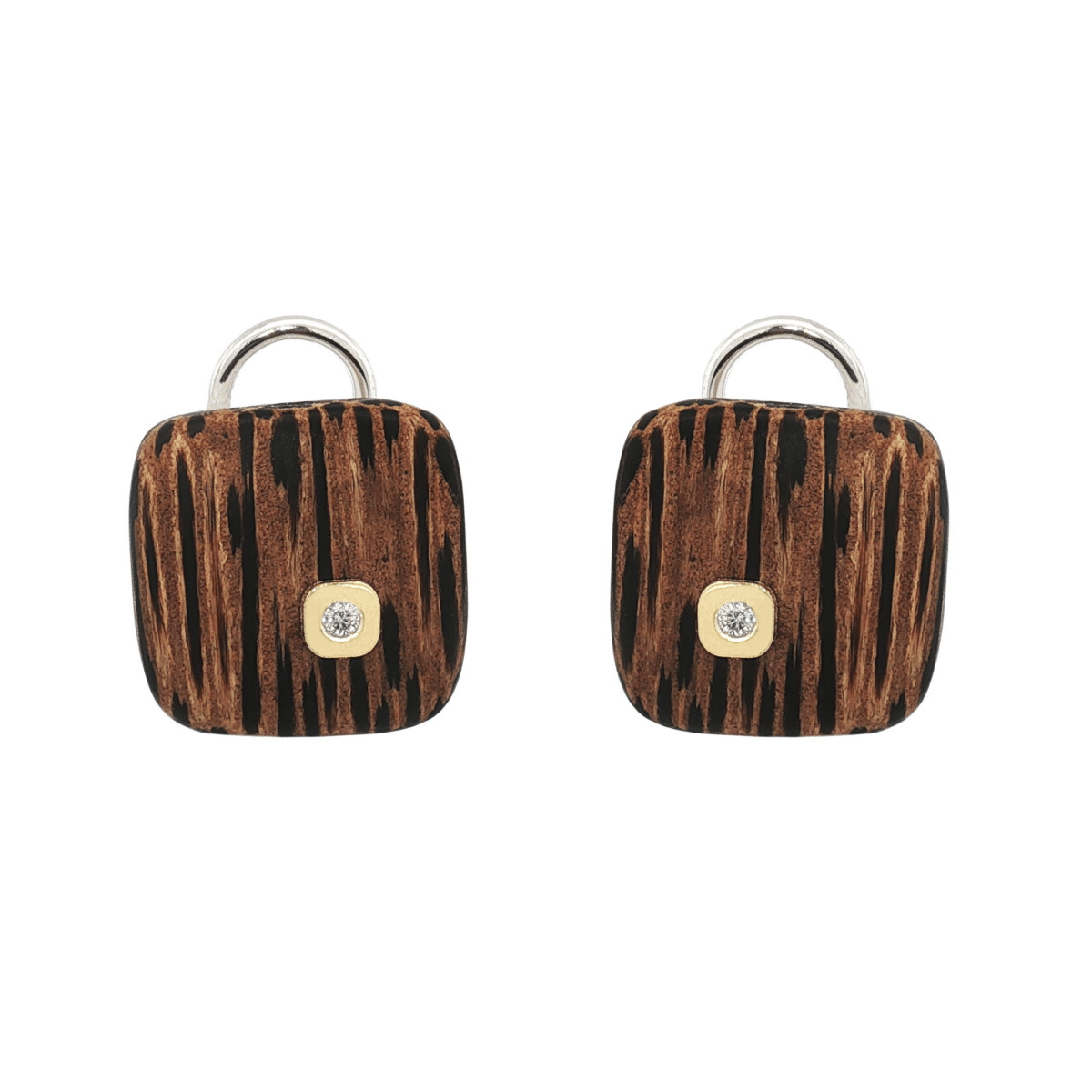 Pendientes de madera, plata, oro y diamante lab