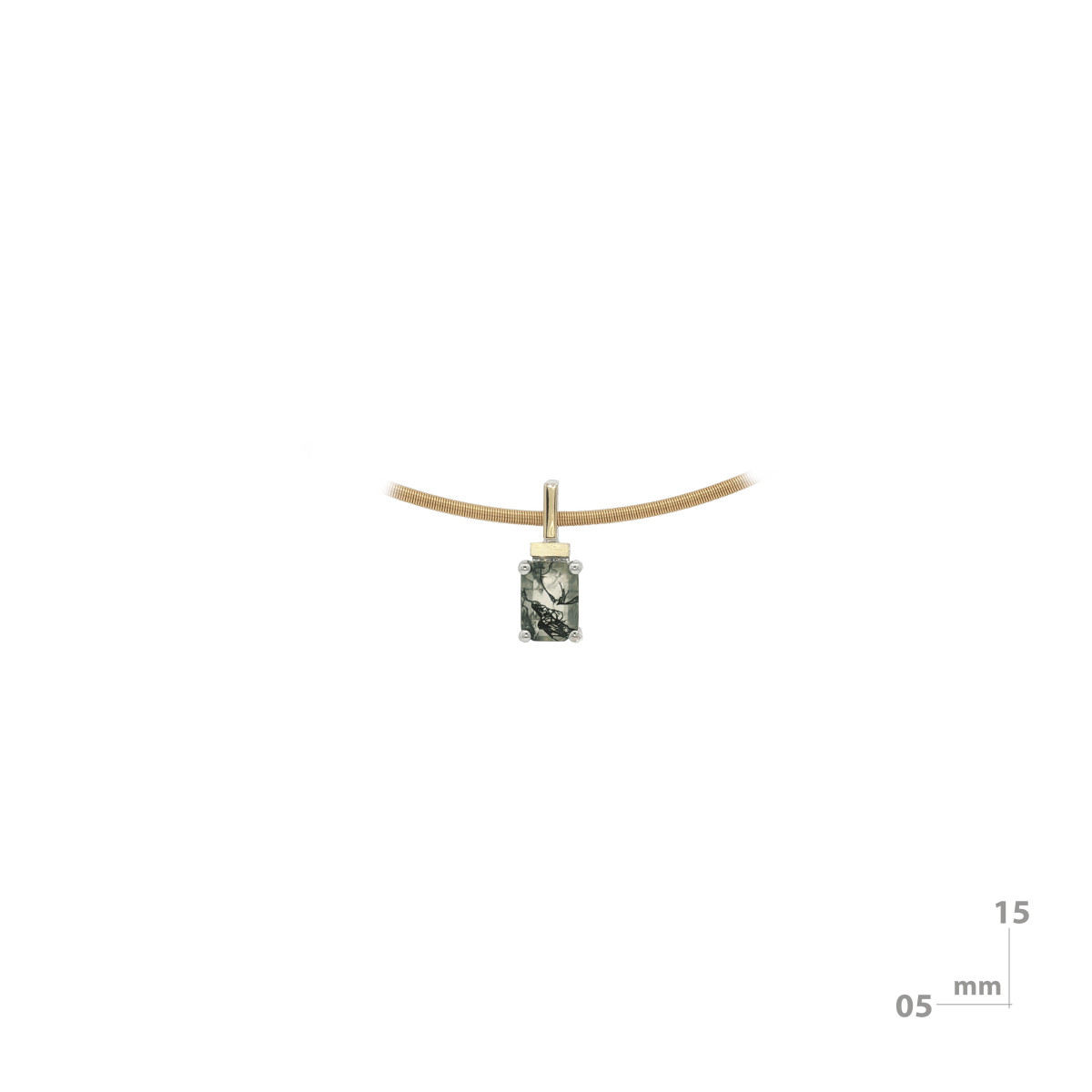 Colgante de plata, oro y ágata musgosa