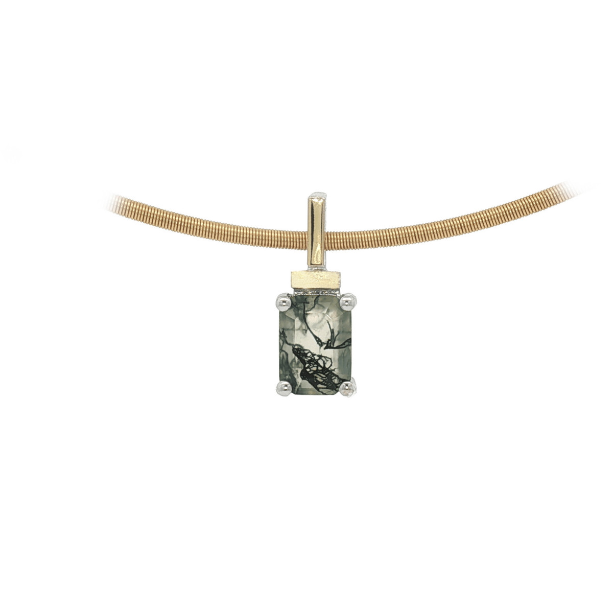 Colgante de plata, oro y ágata musgosa
