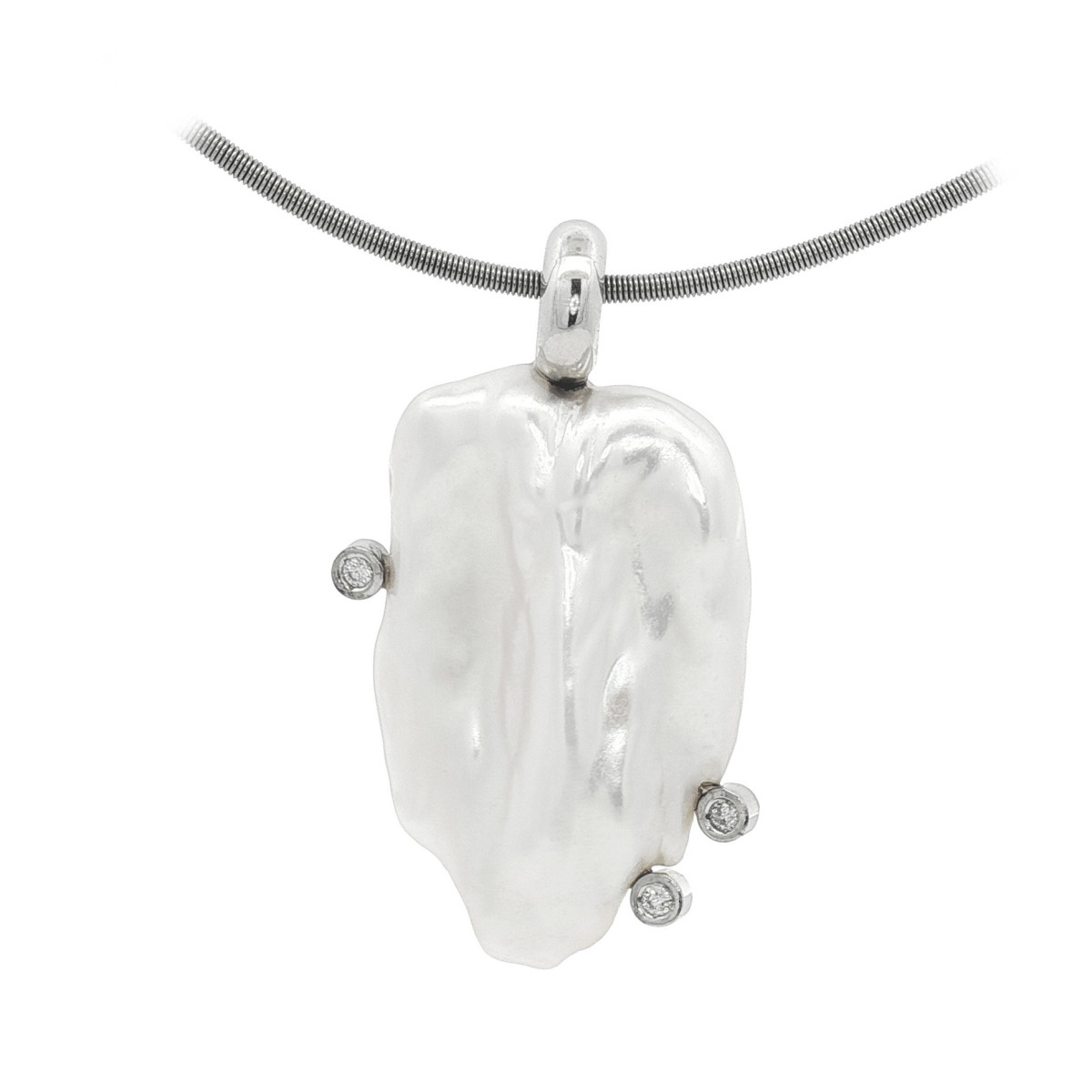 Colgante de plata, perla y diamante lab