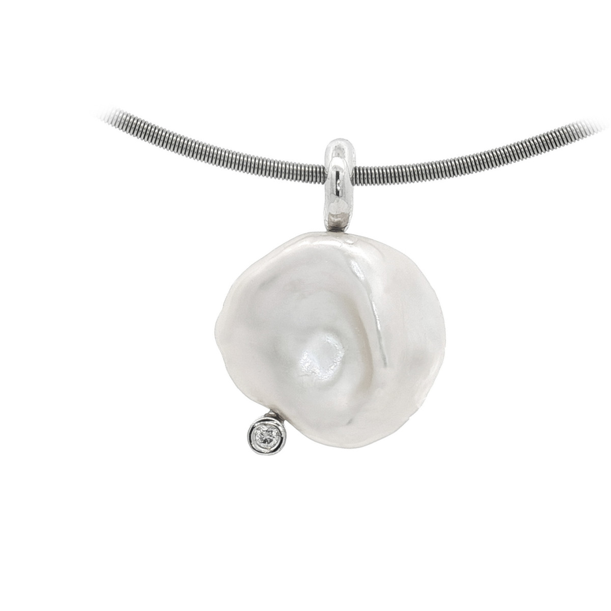 Colgante de plata, perla y diamante lab