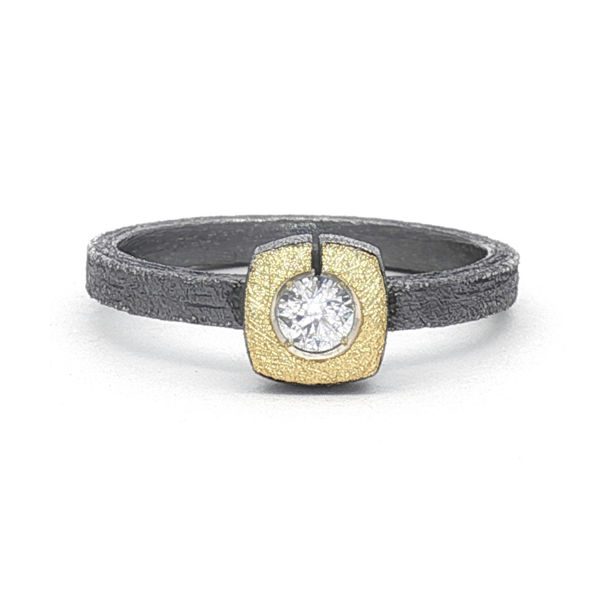 Silver, gold and lab diamond ring