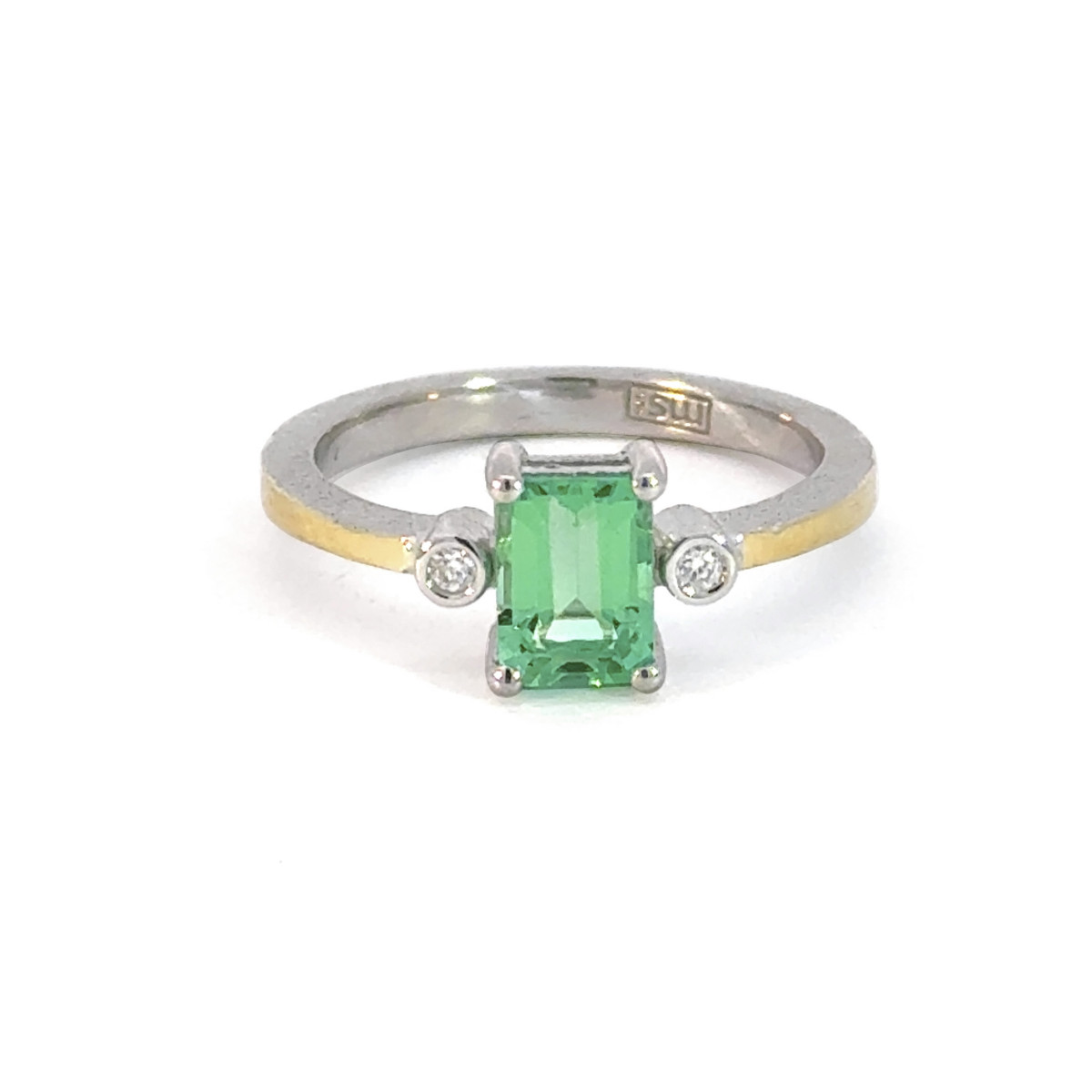 Anillo de plata, oro, DIAMANT  LAB y esmeralda