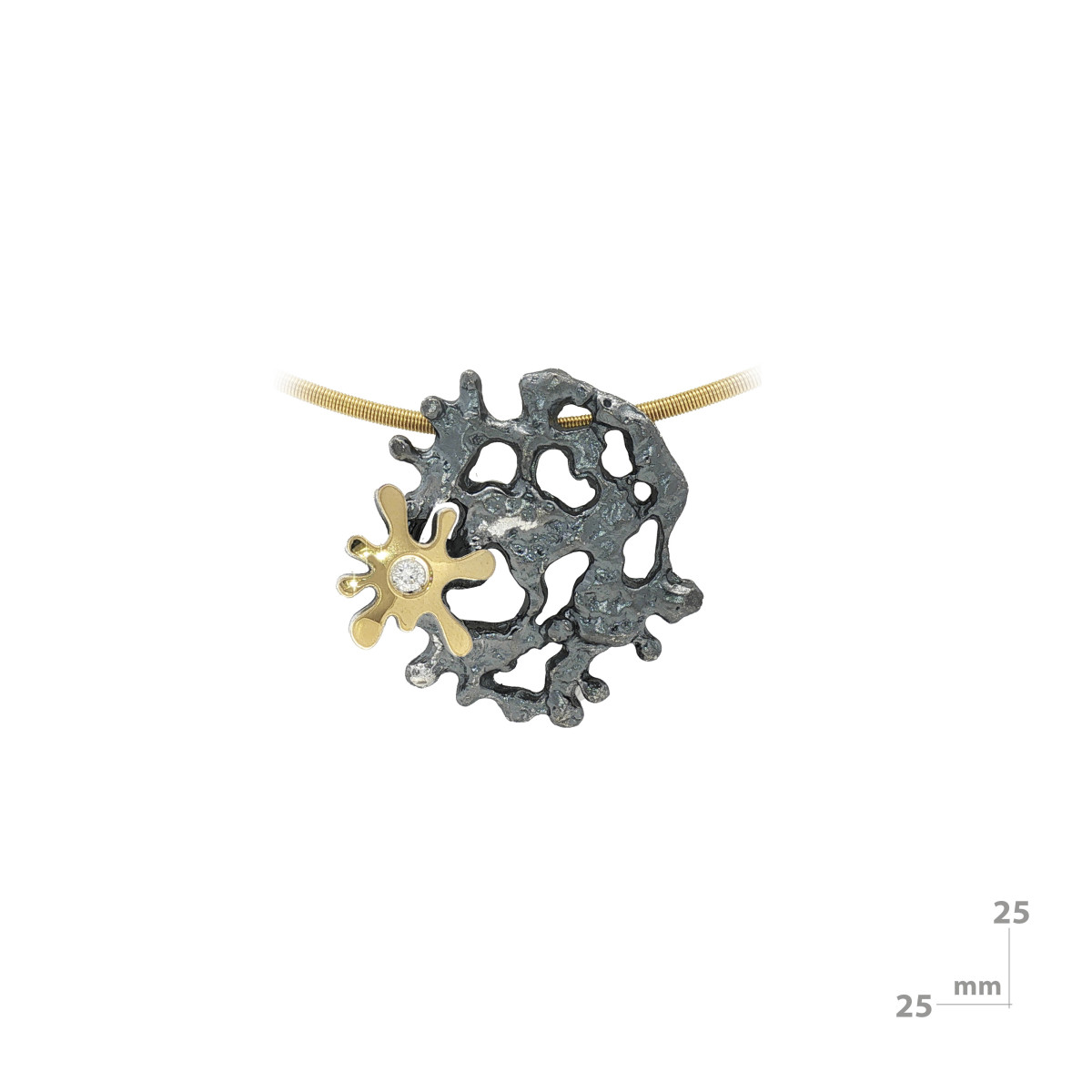 Colgante de plata, oro y brillante lab