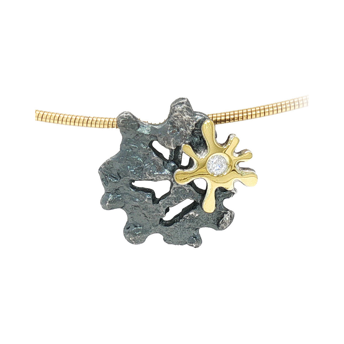 Colgante de plata, oro y brillante lab