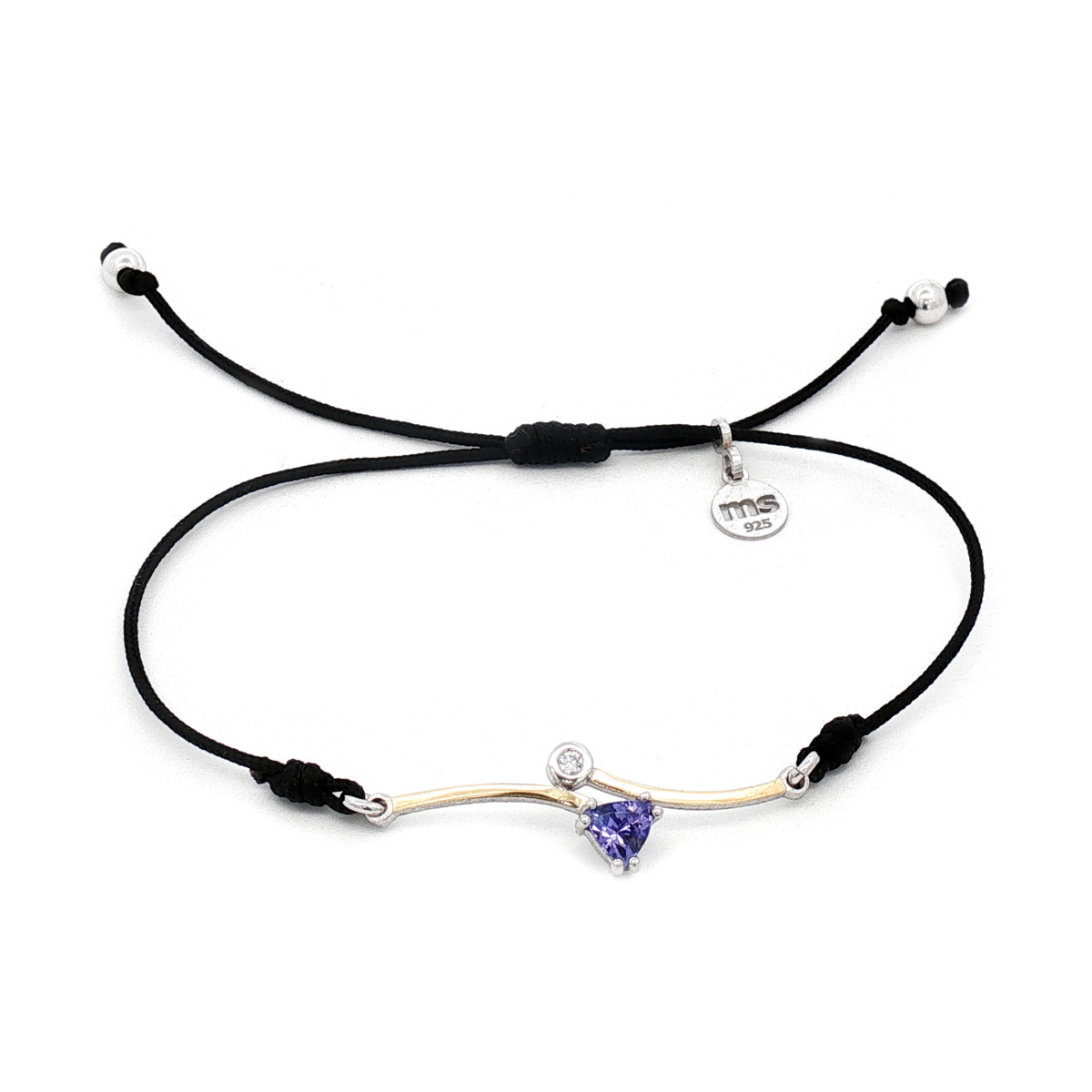 Pulsera de plata, oro, tanzanita y brillante lab