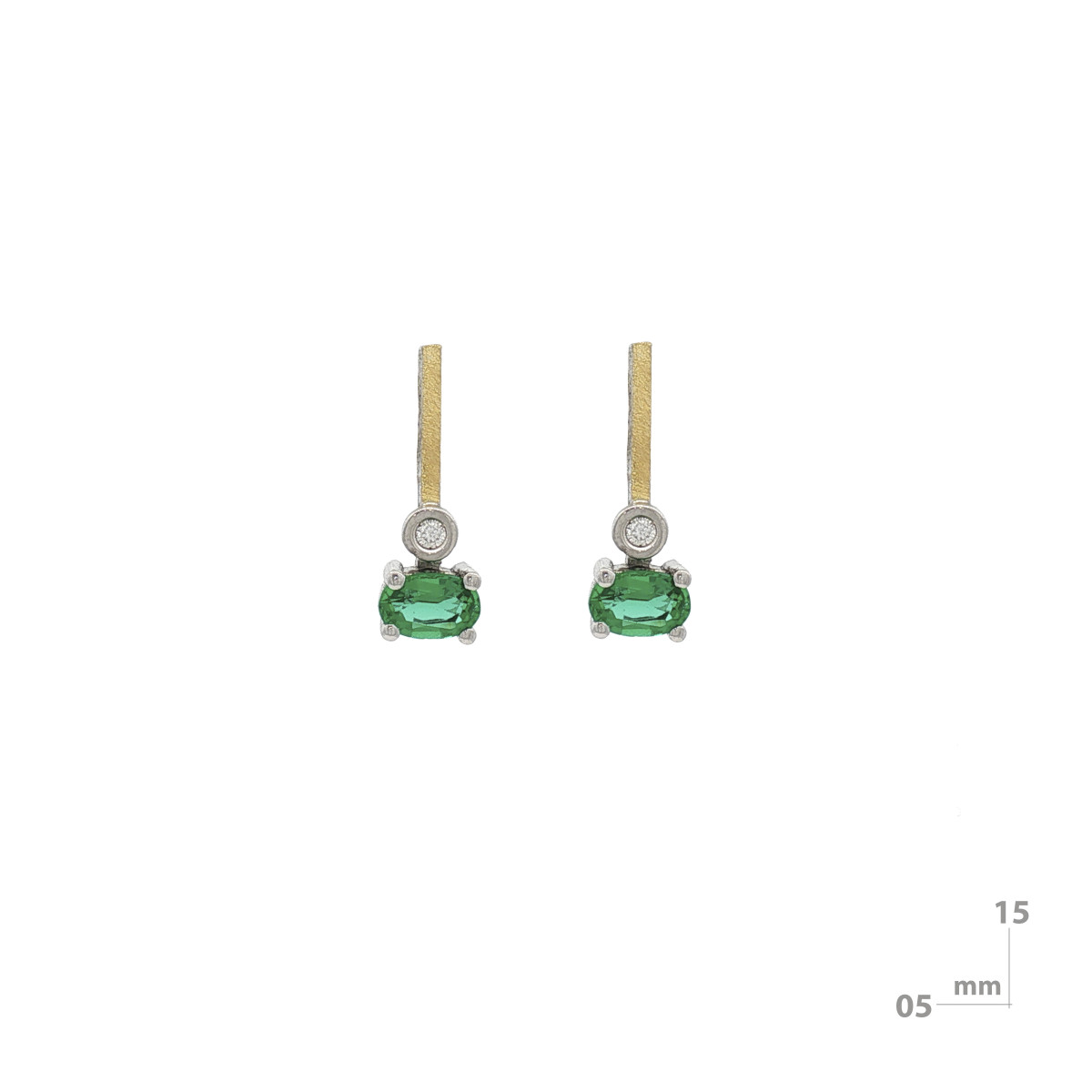 Pendientes de plata, oro, esmeralda y brillante lab